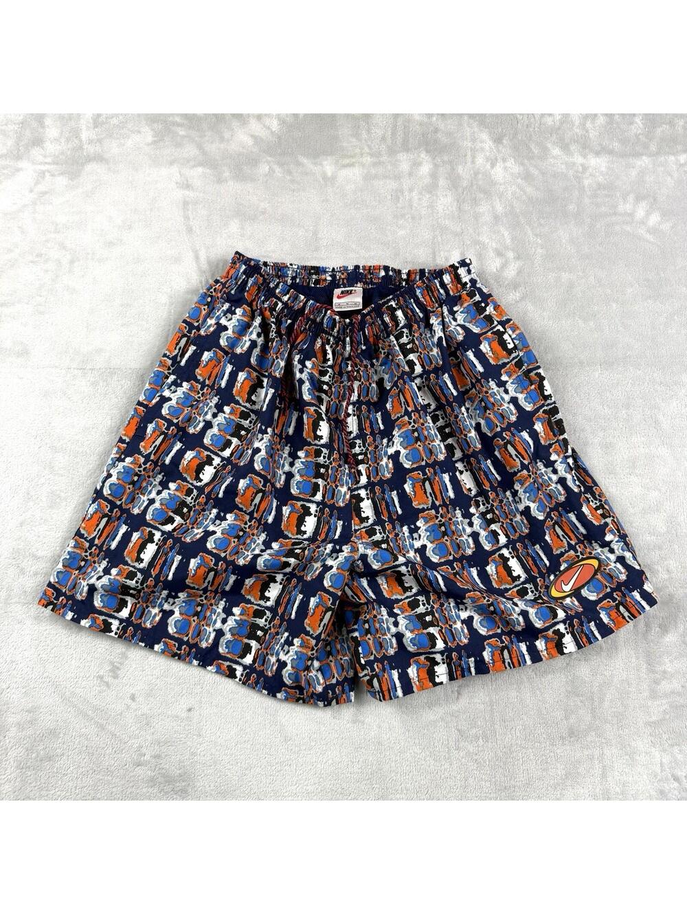 Vintage Nike Swim Trunks Shorts 90s Abstract Print Shorts Mesh Lined Size M Y2K
